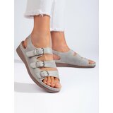 Shelvt Comfortable gray sandals on a low wedge cene
