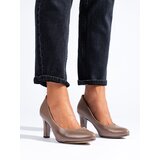 SHELOVET Classic dark beige pumps on the post | shoptok.hr