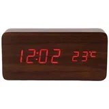 LED svetleča ura z prikazom datuma / časa / temperature, leseni dizajn, Rjava, (5000232126)