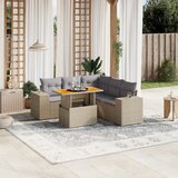 The Living Store Vrtna sedežna garnitura 6-delna z blazinami bež poli ratan - Vrtna Sedežna Garniture, (21468047) | Shoptok.si