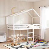 The Living Store Posteljni okvir z lestvijo in streho bel 90x190 cm borovina - Pograd, (21495765) | Shoptok.si