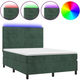 vidaXL Box spring postelja z vzmetnico LED tem. zelena 140x200cm žamet, (20902263) Cene