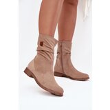 Boto Insulated Women's Boots With Ruched Shaft Flat Heel Beige Krisia | shoptok.hr