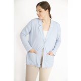 Şans Women's Blue Plus Size Single Button Unlined Pocket Cardigan | ePonuda.com