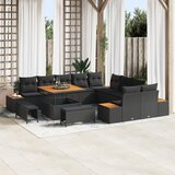 vidaXL 13-delni set vrtnih sof z blazinami črna poli ratan akacija | Shoptok.si