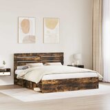 vidaXL Konstrukcija postelje z vzglavjem Dimljeni oreh 180 x 200 cm, (5000103608) | Shoptok.si