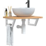 vidaXL Stenska polica za umivalnik jeklo in trdna hrastovina | Shoptok.si