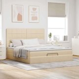 vidaXL Otomanski posteljni okvir z vzmetnico krem 180x200cm blago | Shoptok.si