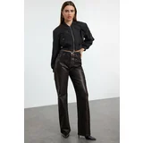 Trendyol Brown Leopard Foil Printed High Waist Wide Leg Jeans