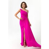 Lafaba Women's Fuchsia One-Shoulder Long Evening Dress with Stones. Cijene