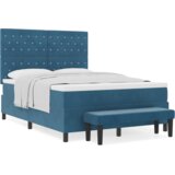  Krevet s kutijom s madracem i klupicom Tamno plavi 140x200 cm Baršun | shoptok.hr