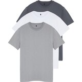 Trendyol Anthracite-Grey-White Men's Regular/Normal Cut 3 Pack Basic 100% Cotton T-Shirt Cene