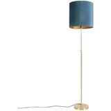 QAZQA Stoječa svetilka zlata / medenina z velur odtenkom modra 40/40 cm - Parte Cene