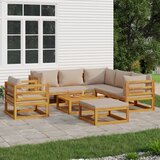 The Living Store Vrtna sedežna garnitura 8-delna s taupe blazinami trden les - Vrtna Sedežna Garnitura, (21472718) | Shoptok.si