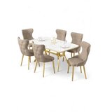 Hanah home Rasklopivi i trpezarijski sto i stolice (7 delova) Esla White Marble Gold Cappuccino | Eponuda.com