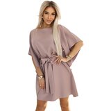 Numoco 287-37 SOFIA Butterfly dress with a binding at the waist - MOCHA MOUSSE | Shoptok.si