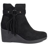 Shelvt Women's suede black wedge boots with fringes | ePonuda.com