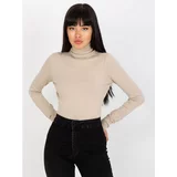 Fashion Hunters Beige plain turtleneck sweater with long sleeves