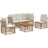  Set vanjskih sofa 6 pcs Prirodna i krema bijela Poliester - Prirodna sa stolom | shoptok.hr