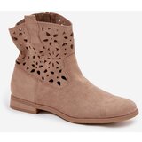 Boto Women's Boots With Perforated Pattern On Flat Heel Eco Suede Beige Athera | Eponuda.ba