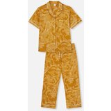 Dagi Mustard Printed Shirt Collar Pajamas Set Cene