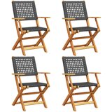 The Living Store Zložljivi vrtni stoli 4 kosi črni poli ratan in trden les - Vrtni Stol, (21781154) | Shoptok.si