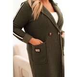 Kesi Włoski Plus Size women's coat made of faux sheepskin with pockets khaki | Shoptok.si
