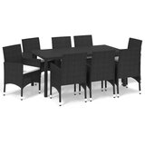  9-dijelni vrtni blagovaonski set s jastucima crni od poliratana | shoptok.hr