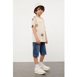 Trendyol beige boy patterned short sleeve t-shirt -jean trousers set top and bottom suit Cene