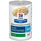 Hill’s 10 + 2 gratis! Prescription Diet 12 x 350 g/360 g/370 g - d/d Food Sensitivities mokra hrana za pse z raco (12 x 370 g)