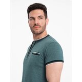 Ombre Men's henley t-shirt with decorative ribbing - dark green | shoptok.hr