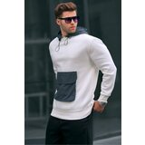 Madmext Men's Ecru Kangaroo Pocket Hooded sweatshirt 6138 Cene