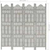 vidaXL Ročno izrezljan paravan 4-delni siv 160x165 cm trden mangov les | Shoptok.si