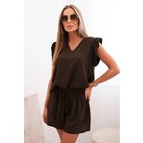 Kesi Włoski Women's set made of viscose, ruffled blouse and shorts brown | shoptok.hr