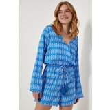  Women's Blue Patterned Satin Finish Elegant Jumpsuit Cene