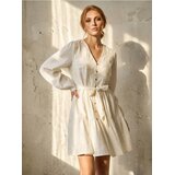 Sinsay Mini haljina s V izrezom i remenom od viskoze s dodatkom lana | shoptok.hr