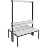 Wolf Garderobna klop, dvostranska, dolžina 1000 mm, PVC letve, 2 x 4 dvojne kljukice, siva | Shoptok.si