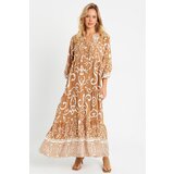 Cool & Sexy Women's Patterned Loose Maxi Dress Camel Q981 | Eponuda.ba