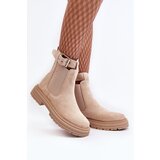 Boto Suede Ankle Boots With Massive Sole Light Beige Ozaro | shoptok.hr