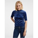 Orsay Women's Navy Blue Patterned Velvet Top - Women's Cene