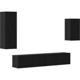  Set TV komoda 4 kom. Crni hrast Konstruirano drvo Crna 30,5 x 30 x 90 cm | shoptok.hr