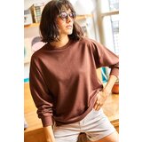 Olalook Women's Bitter Brown Crewneck Skirt With A Slit Basic Sweatshirt | shoptok.hr