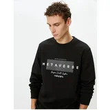 Koton Crewneck Sweatshirt with Slogan Printed Long Sleeved Ribbed