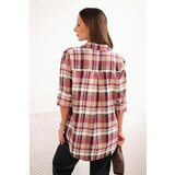 Kesi Włoski Women's cotton checkered shirt with a longer back beige | shoptok.hr