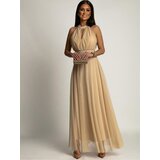 Fasardi Women's elegant dress with tulle bottom - beige cene