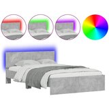  Okvir za krevet s uzglavljem i LED siva boja betona 140x190 cm | Eponuda.ba