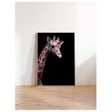 Wallxpert uramljena slika 115260, žirafa sa crvenim cvetnim šarama na crnoj pozadini, 50 x 70 cm, ram u boji prirodnog drveta | Eponuda.com