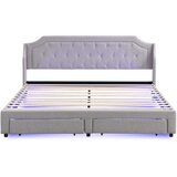 Lumor Oblazinjena postelja iz lana – 180x200 cm – z LED osvetlitvijo in predali – siva, (22150944) | Shoptok.si