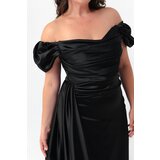 Lafaba Women's Black Boat Neck Train Long Satin Evening Dress & Prom Dress | shoptok.hr