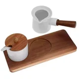 ks93559 šećer+mleko porcelanske posude na drvenom postolju